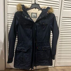 Women’s Levi’s Hooded Parka Jacket Coat Navy Blue